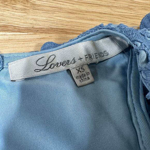 Lovers + Friends Caspian Shift Lace Blue Dress Size XS EUC Floral Scalloped Hem - Picture 5 of 10